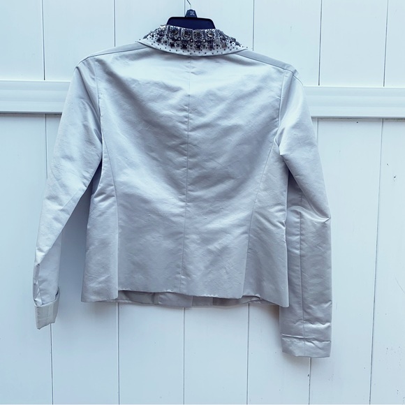 Lafayette 148 Bone Ivory Lined Silk Blazer Embellished Classic Collar | Size 4 - Picture 14 of 14